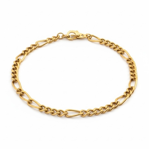 14KGP Stamp Yellow Gold Plated Classic Figaro Style 7.5" Chain Bracelet Vintage - Picture 10 of 16